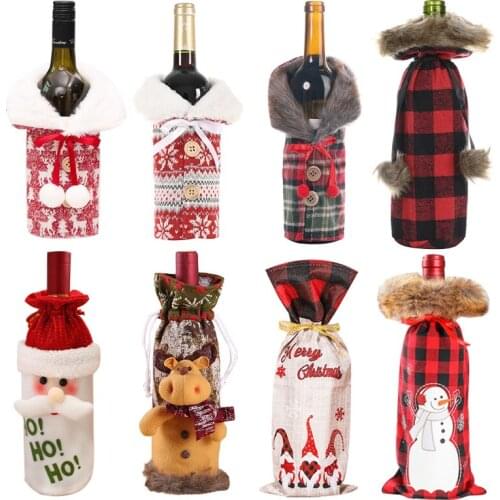 Christmas Gift Bags Holder Wine Bottle Dust Cover Noel Navidad Christmas Decorations for Home Dinner Table Decor New Year 2022