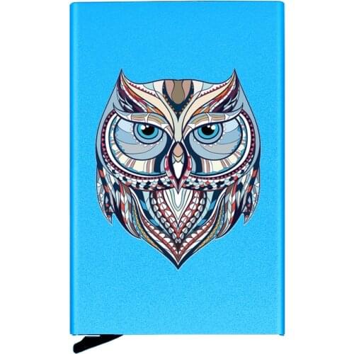 Metal Case Charm Cute Owl Head Printing Credit Card Holder Men Slim Anti Protect Travel ID Cardholder Women Rfid Wallet