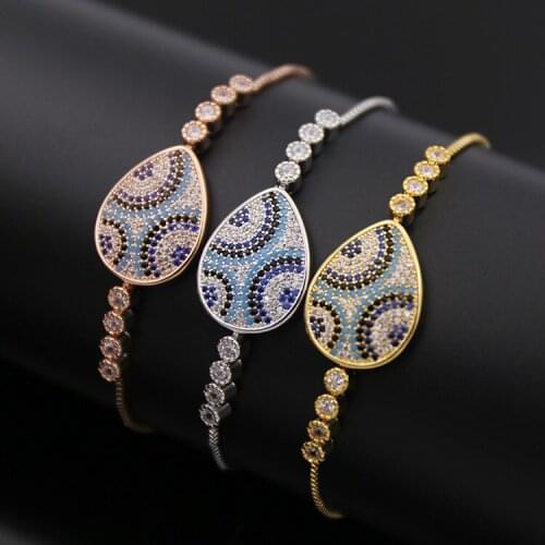 Fashion jewelry copper plant colorful mosaic full stone Drop of water oval brand lady bracelet