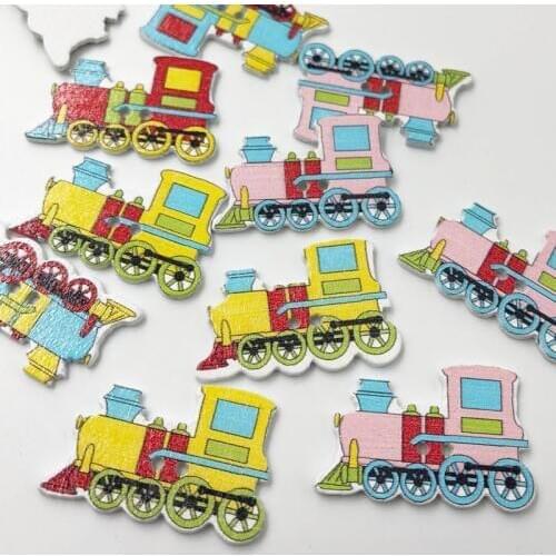 100pcs Mixed 2 Holes Train Wooden Buttons For Craft Fit Sewing And Scrapbooking Accessories 30mm*20mm WB437