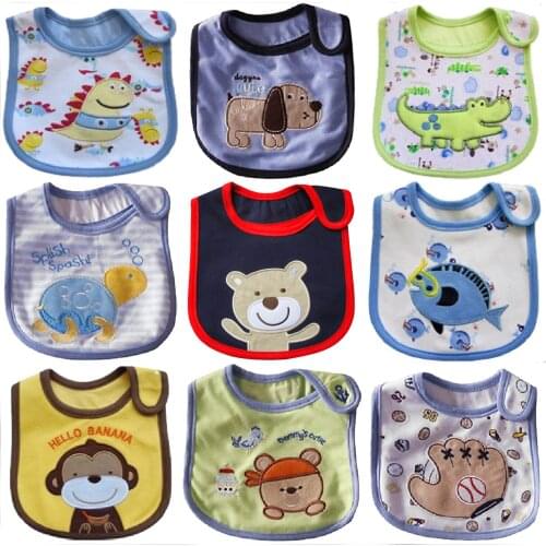 9 Pcs Waterproof Baby Bibs 100% Cotton Bib Feeding Scarf Print Cartoon Bibs For Children Boy Girl Newborn Bandanas Burp Cloths