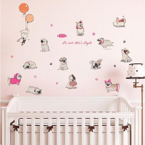 Lovely Balloon Puppy Dog Wall Stickers House Room Decoration PVC Removable Wall Sticker For Kids Room Bedroom Living Room Decals