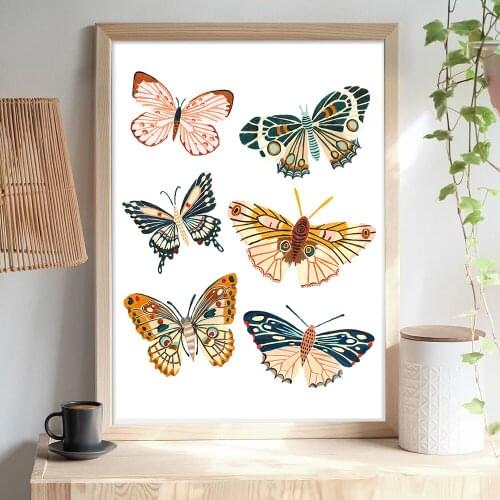 Butterfly Wall Art Prints And Poster Nursery Girls Gift Canvas Vintage Nordic Style Abstract Painting Pictures Home Decoration