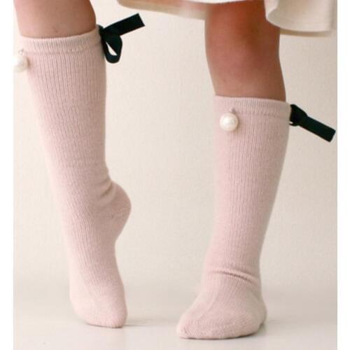 Baby kids socks girls ribbon pearl design knee high socks toddler baby long socks autumn winter Calcetines para nios