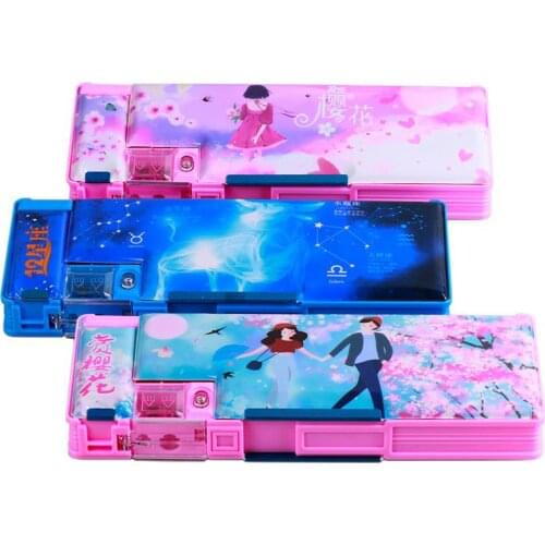 2020 New Plastic Pencil Case Multifunctional Cherry Stationery Box Male And Female Primary School Constellation Pencil Case