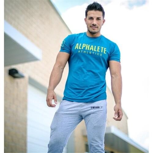 Summer new 2019 mens gym T-shirt fashion casual short-sleeved cotton T-shirt fitness bodybuilding sportswear slim shirt shirt