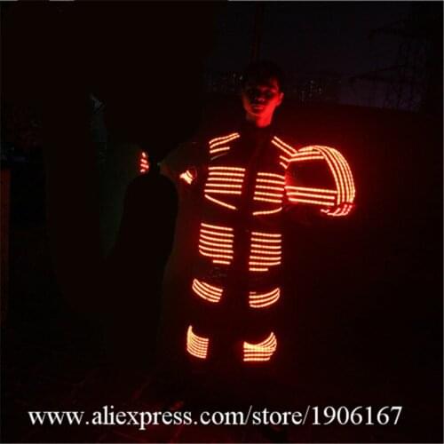 New Design Led Luminous Ballroom Men Costume Led Light Up Robot Dance Suit Stage Performance Party Dress