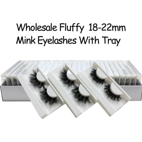 Wholeasle Fluffy 18-22mm False Eyelash Only With Tray Volume 3D Real Mink Lashes Makeup Handmade False Eyelashes Extension