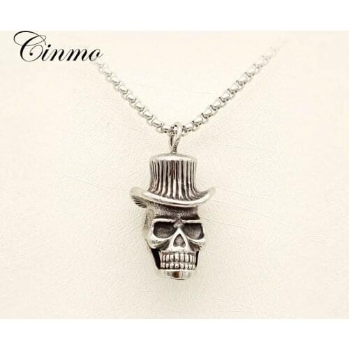 Cinmo Skeleton Gentleman Pendant Necklace Halloween Hat Devil Head Stainless Steel Necklaces For Men Women Fashion Jewelry Gift