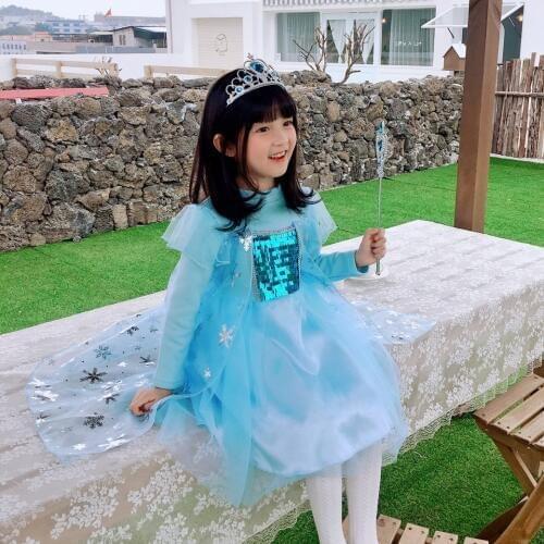 Disney Kids Dresses for Girls Elsa Princess Dress Christmas Halloween Childrens Clothing Elegant Mesh Velvet Frozen 1947