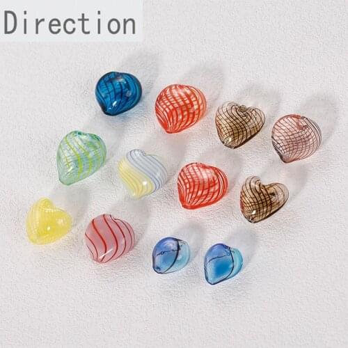 Color Peach Heart Love Hollow Glass Bead Straight Hole Striped Pendant diy Hand-made Ear Jewelry Necklace Material Fitting