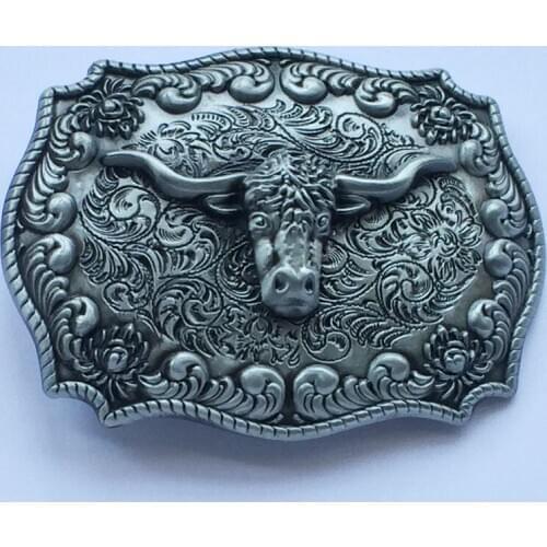 Western Cowboy 4x3" Belt Buckle Golden&Sliver Texas Longhorns Bull Buckles