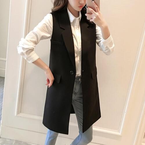 Plus Size 3XL 5XL Suit Vest Women Spring Autumn Elegant Long Vest Coat Sleeveless Black Cardigan Blazer Vests Jacket Waistcoat
