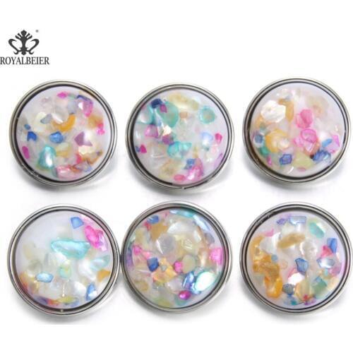 RoyalBeier 6pcs/lot Multi Color Mixed Colors Resin Shell Round Snap Press Buttons Click Jewelry Wedding Decoration KZ1036