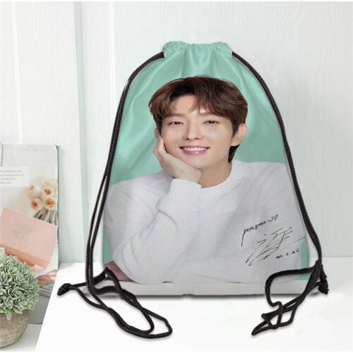 Custom LEE JOON GI Printing Drawstring Backpack Shoe bag Travel Beach School Multi-function Satin Drawstring Bags