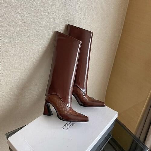 Women Riding Boots Shoes Genuine Leather Strange Style Long Boots Square Toe Thick Heels Long Boots Female Autumn