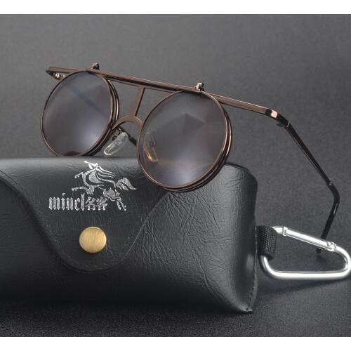 MINCL/Steam Punk Gothic Vintage Clamshell Sunglasses Personality Clamshell Glasses Metal Punk Sun glasses With box LXL
