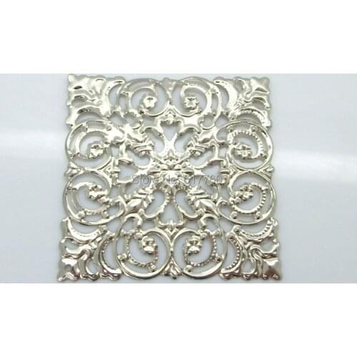 Free shipping-20Pcs Silver Tone Filigree Square Wraps Connectors Jewelry Findings Connectors 51x51mm J0555