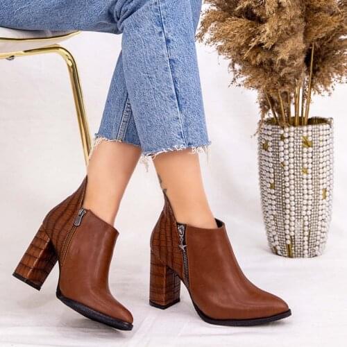 Tonar Clarin Tan Skin Heels Women Boots New Season Zipper Casual and Stylish Trend Cool