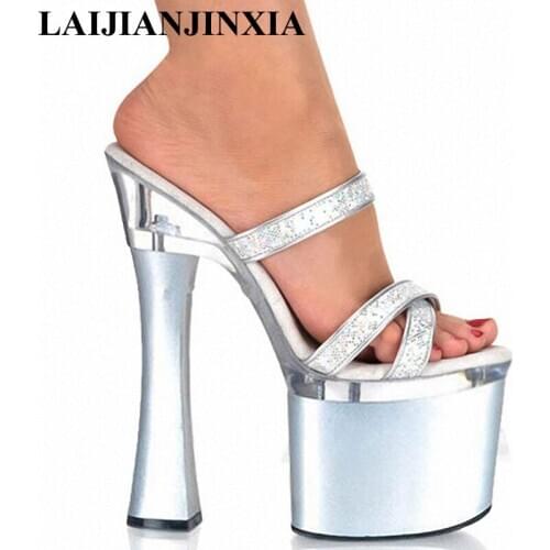 LAIJIANJINXIA 2017 Fashion Sexy Open Toe Shoe 18cm Sexy High-Heeled Slippers 7 Inch Performance Summer Shoes Exotic Dancer Shoes