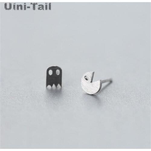 Uini-Tail hot new 925 sterling silver Korean fashion brushed ghost asymmetrical earrings temperament small ear jewelry female