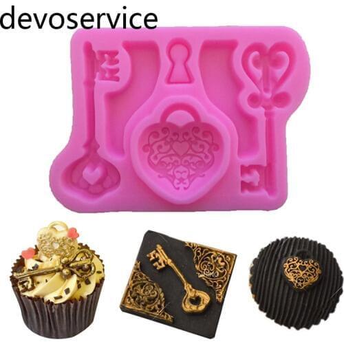 Vintage Heart Key Silicone Gumpaste Mould Cake Decorating Tools Chocolate Candy Fondant Cupcake Baking Molds Kitchen Accessories