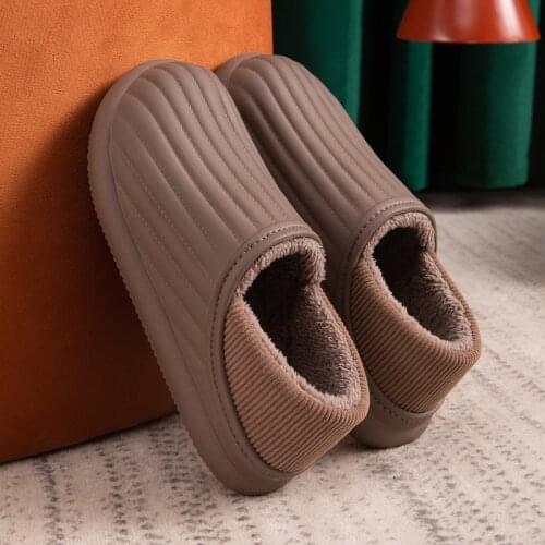 Waterproof Non-Slip Home Slippers Men Winter Warm Shoes Women Indoor Cotton Non-slip Male Slippers Lover Couples Shoes House