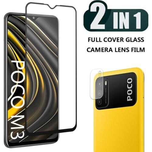 2 in 1 9D Tempered Glass For Xiaomi Poco M3 Pro M2 Screen Protector Camera Len Film For Poco M3 Glass