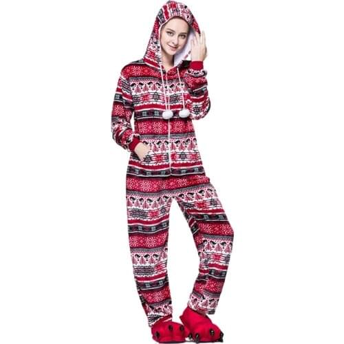 Women Snowflake Onesies Pajamas Winter Kigurumi Pyjama Cartoon Anime Red Bird Sexy Hooded Pijama Sleepwear Onesies Pajamas