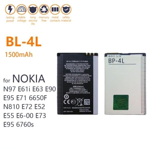 100% Genuine 1500mAh BP-4L BP4L BP 4L Li-ion Lithium Rechargeable Phone Battery for Nokia E61i E63 E90 N810 E72 E52 E71 6650F