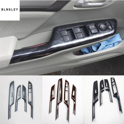 4pcs/lot ABS carbon fiber grain or wooden grain car window lift panel decoration cover for 2012-2015 HONDA CIVIC MK9 MK9.5