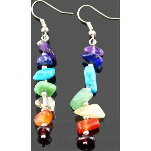 7 Chakra Long Fringed Statement Drop Earrings for Women Natural Stones Round Beads Reiki Healing Jewelry