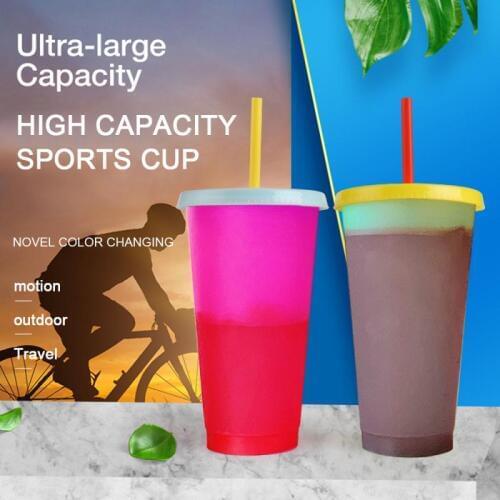 710ML PP Temperature Magical Color Change Cups Colorful Cold Water Color Changing Coffee Cup Mug Water Bottles With Straws