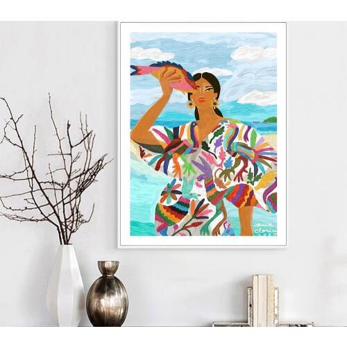 Abstract Mexican Woman Colorful Picture Wall Poster Modern Style Canvas Print Painting Art Aisle Living Room Unique Decoration