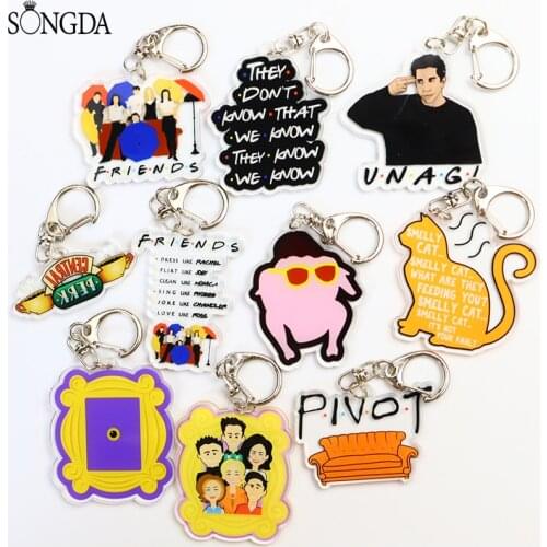 SONGDA Friends TV Show Cartoon Acrylic Keychain Double Sided Monica Door Frame Key Chain Cute Friendship Gift Decorations