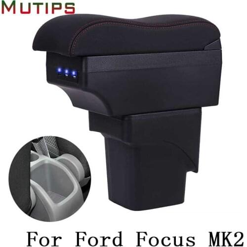 Mutips For Ford Focus 2 Mk2 accessories car armrest leather arm rest USB storage box center console interior styling 2005-2011