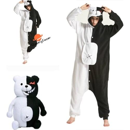 Anime Danganronpa Monokuma Cosplay Costume Black White Bear Cartoon Pajama Sleepwear Cute Toy Warm Bathrobe Autumn Winter