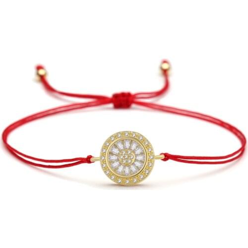 Round White Cubic Zirconia Crystal Sunflower Charm Bracelet Women Female High Quality Red String Chain Copper CZ Jewelry Present