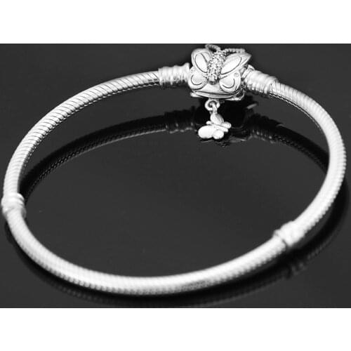 Butterfly Clip S925 Silver Bracelet Snake Chain Bangle For European Sterling Silver Charm Bead Women Girl Jewelry Valentine Gift