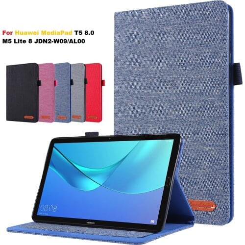 Case for Huawei MediaPad M5 Lite 8 JDN2-W09/AL00 8.0" Slim Flip Stand Cloth PU Leather Funda Cover soft shell