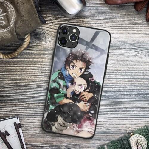 Tanjiro and Nezuko Kimetsu No Yaiba Anime Soft TPU Glass Phone Case for IPhone SE 6s 7 8 Plus X Xr Xs 11 12 Mini Pro Max Samsung