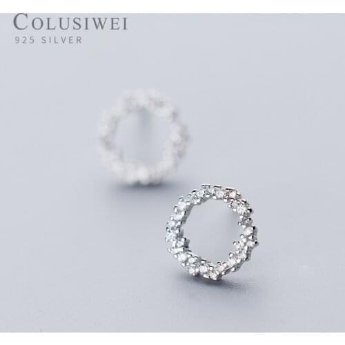 Colusiwei Shiny Round Wreath Stud Earrings for Women Geometric Simple 925 Sterling Silver Jewelry Statement Engagement Gift