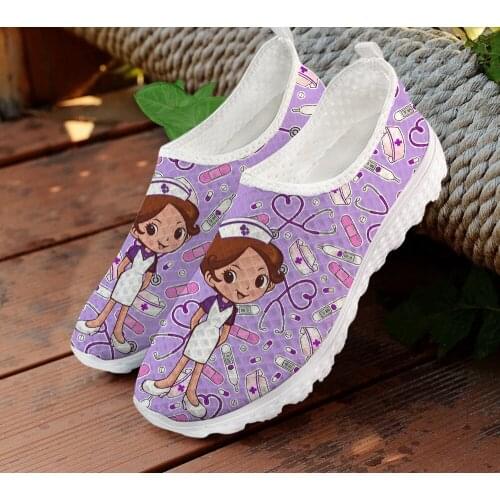 ELVISWORDS Fashion Nurse Flats Shoes Women Casual Nursing Summer Autumn Air Mesh Ladies Loafers Shoes Woman Light Breathable