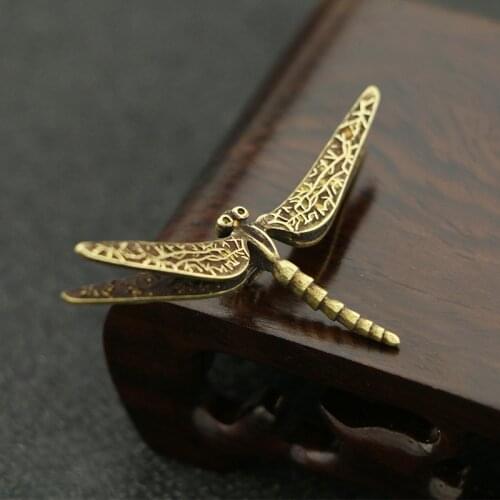 Handmade Pure Copper Chinese Style Art Dragonfly Figurines Miniatures Home Garden Decoration Creative Office Desk Decor Gifts