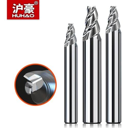 HuHao D1-D3 mm Taper Flat Bottom Milling Cutter 3 Flute CNC Tools Chamfer End Mill Tungsten Router Bit for Aluminum Copper Alloy