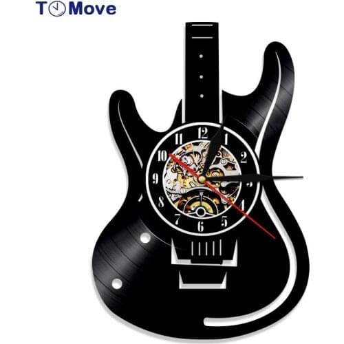 Guitarist Vintage Vinyl Record Wall Clock Guitar Wall Clock Battery Operated Rock n Roll Music Lover Studio Wall Art Decor Gift