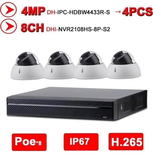 Dahua 4MP 8+4 Security CCTV Camera Kit With NVR2108HS-8P-S2 IP Camera IPC-HDBW4433R-S P2P Surveillance System Easy To Install