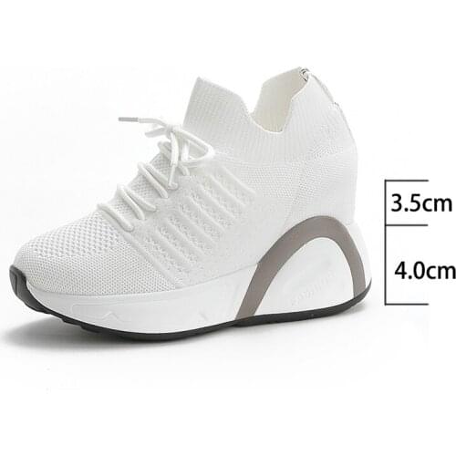 Krasovki Genuine Leather White Comfy Height Platform Wedge Shoes Chunky Air Mesh Sneakers Boots zapatos para mujer