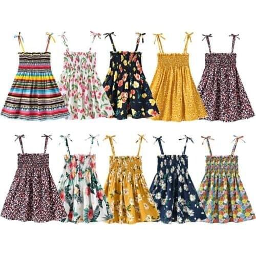 Summer 2021 Rainbow Girl Sundress Flower Print Floral Dress Baby Girls Spring Bohemian Style Sweet Vintage Beach Dresses 2-6Yrs