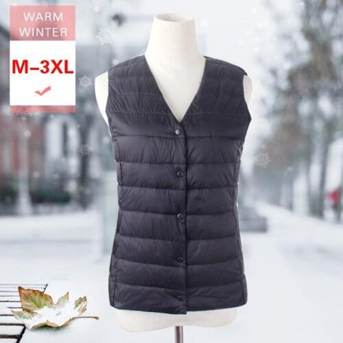 M-3XL New Women Ultra Light Short Down Vest Female White Duck Down Slim Thin V-Neck Sleeveless Down Coat Warm Windproof Liner